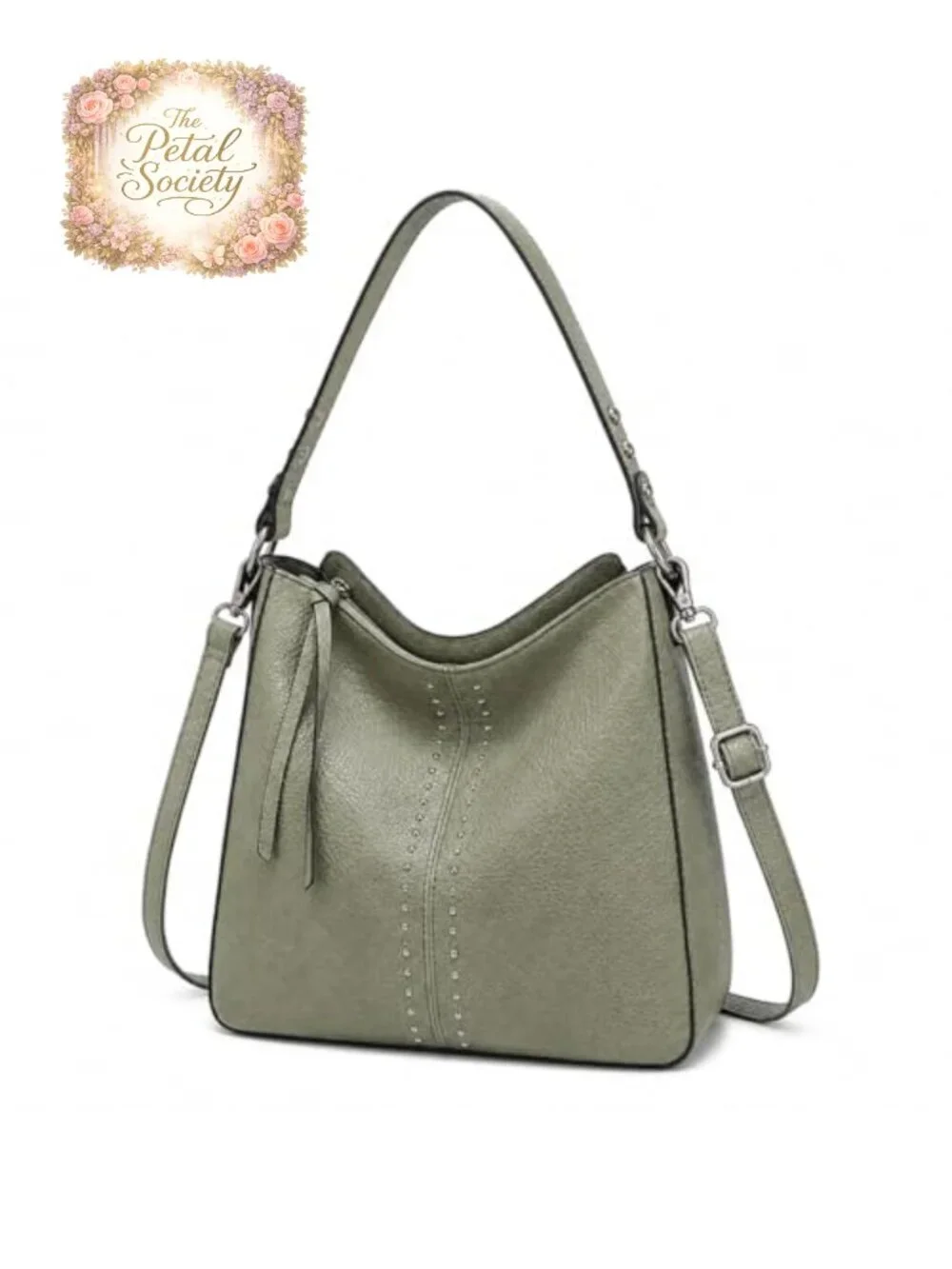 PU Leather Hobo Crossbody Bag with Stud Accents, Convertible Shoulder Purse